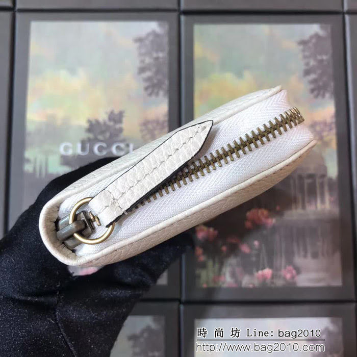GUCCI古馳 頂級原單 2018早秋新品 黑色皮革三面拉鏈錢包 524291 白配粉 WTG2058